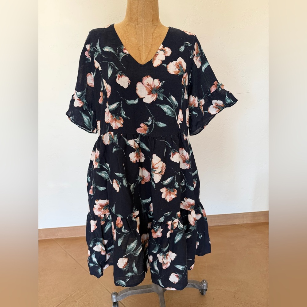 Nursing Dress with front zippers - Floral Navy Dress